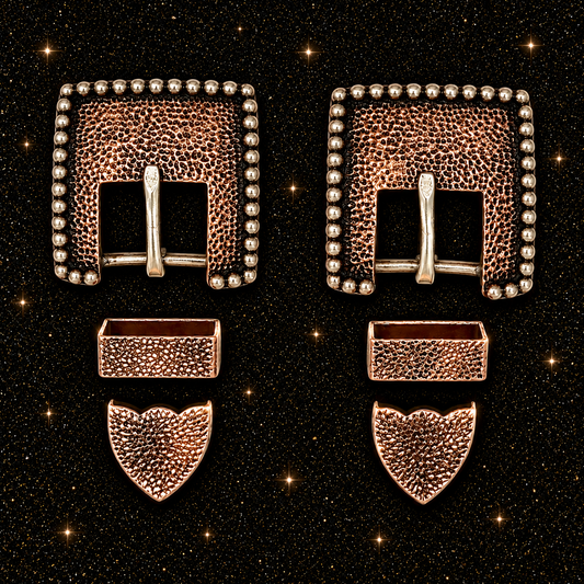 Antique Hammered Copper & Silver Buckles, 1”