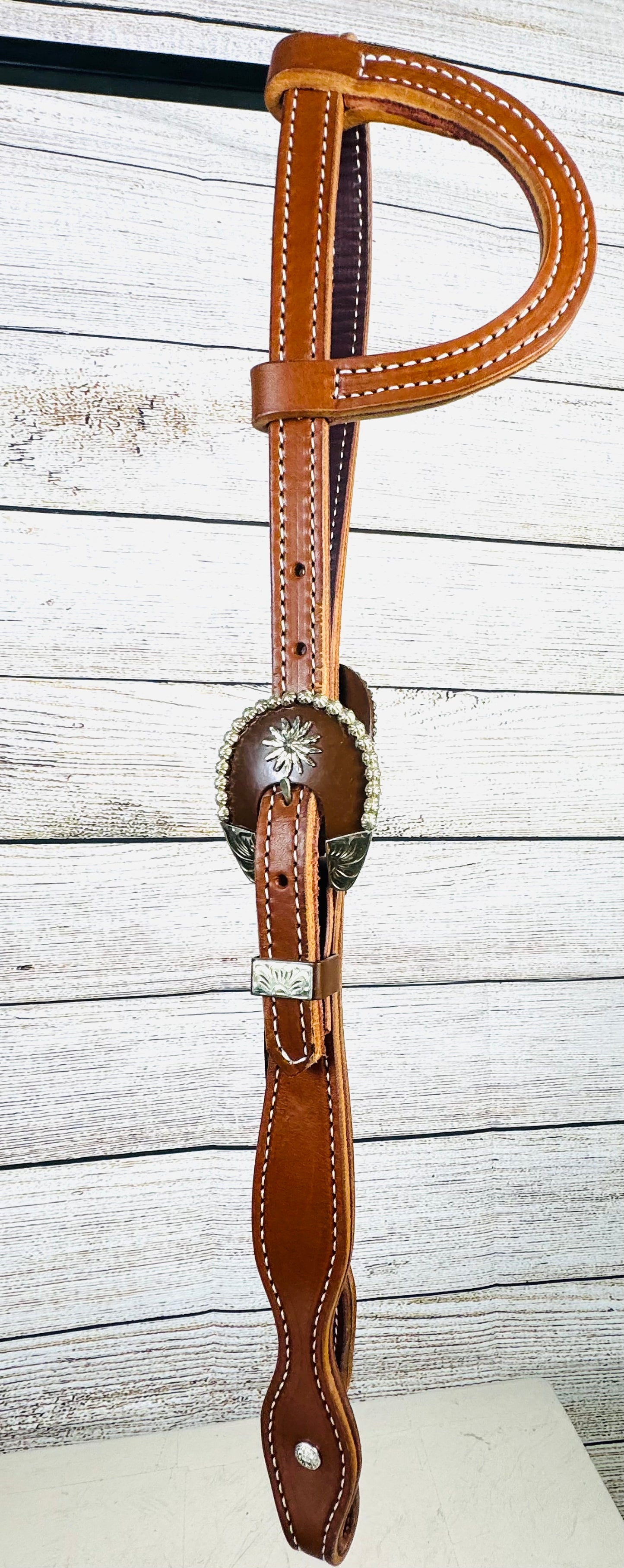 Russet Harness Leather Headstall with Brown and Silver Buckles