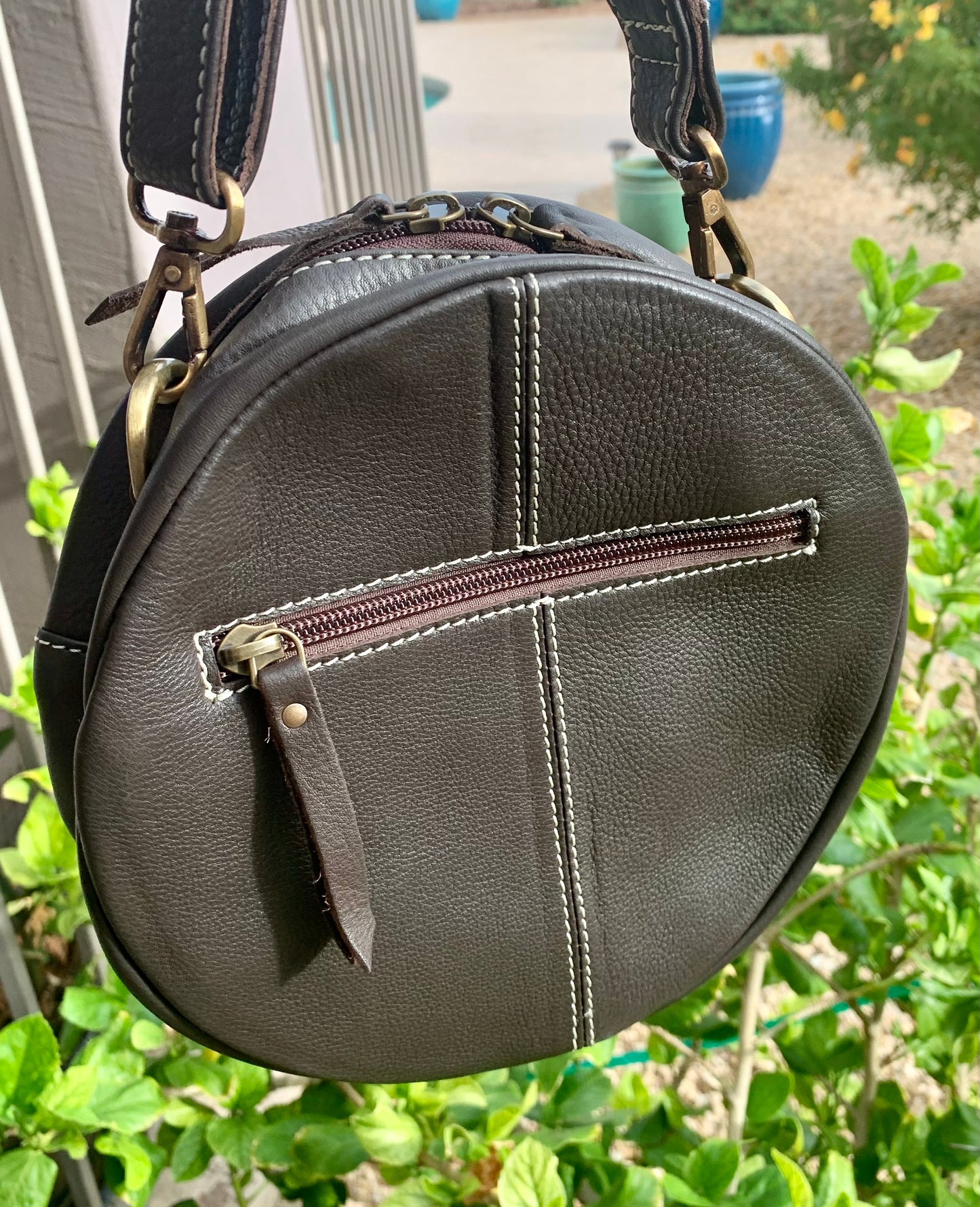 Round Leather and Cowhide Crossbody
