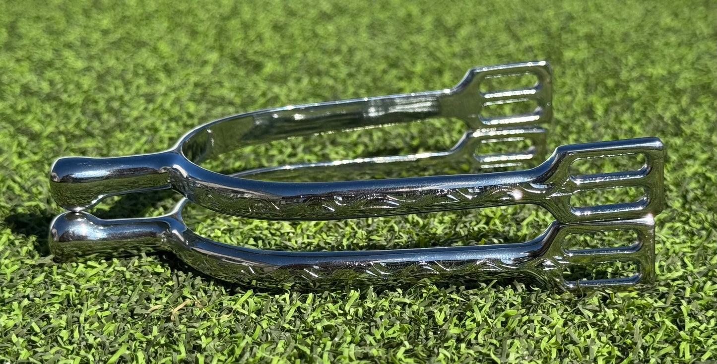 Ladies 1" Engraved Silver Humane English Spurs