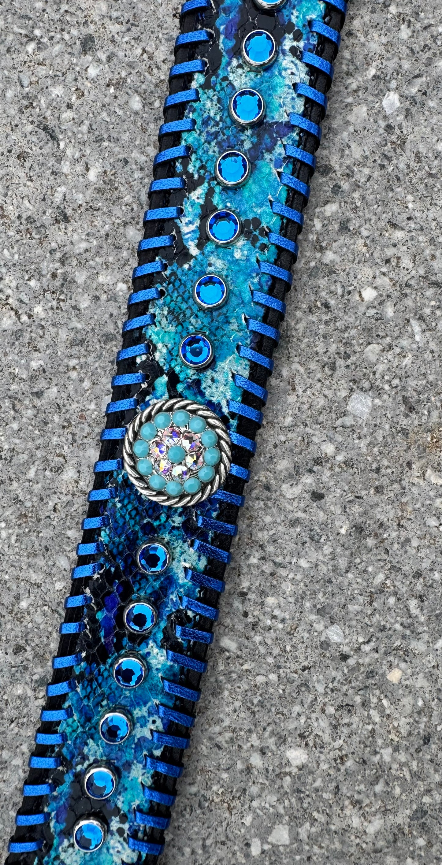 Fairytail Leather Blue Dog Collar, 16”-19”