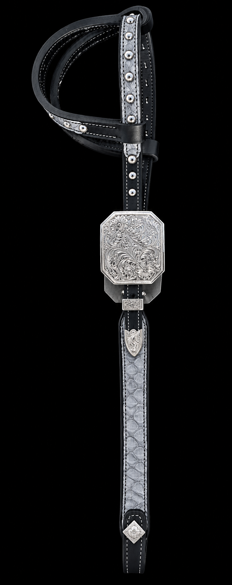 Fairytail Leather Co Black & Grey Python Headstall