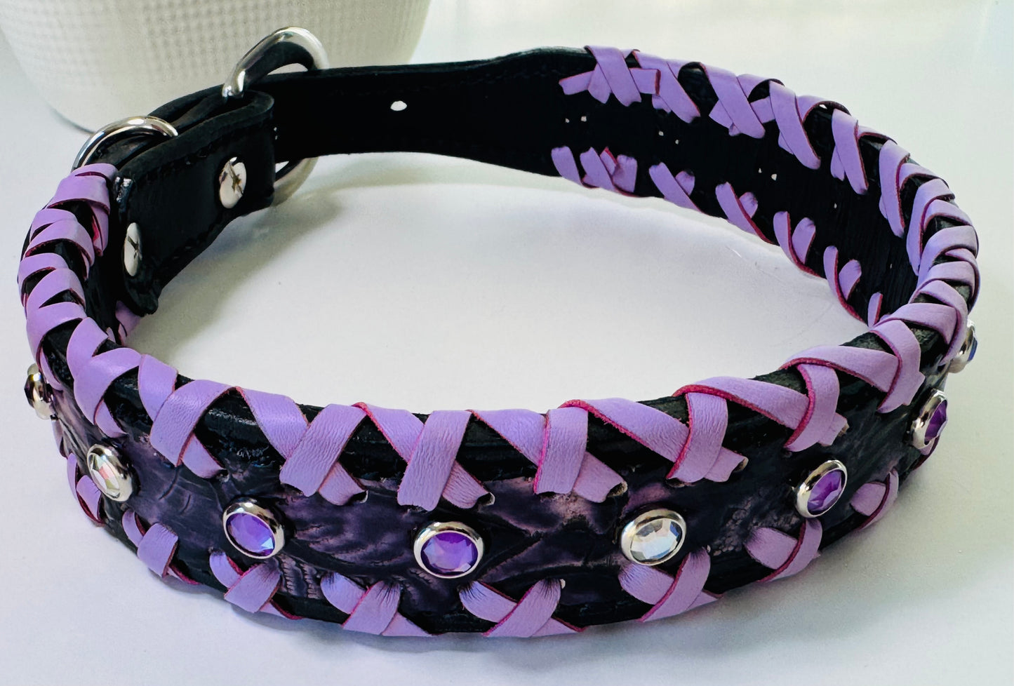 Fairytail Leather Co Purple Dog Collar, 16-18”