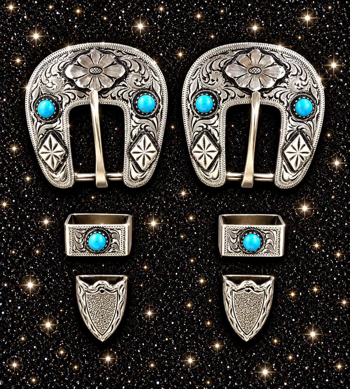 Antique Silver Overlay and Turquoise Buckles, 5/8”