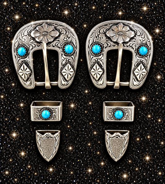 Antique Silver Overlay and Turquoise Buckles, 5/8”