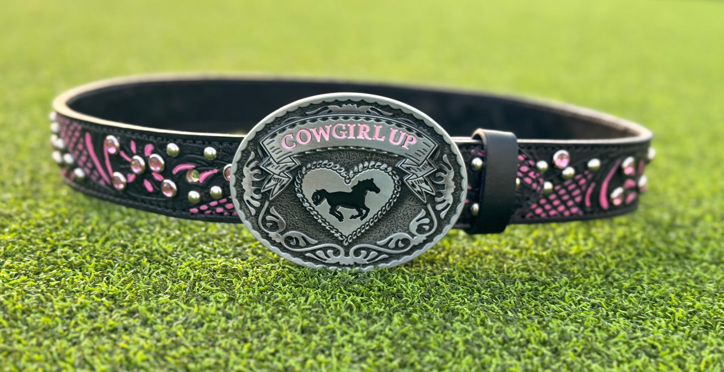 Fairytail Leather Pink and Black Embellished Belt