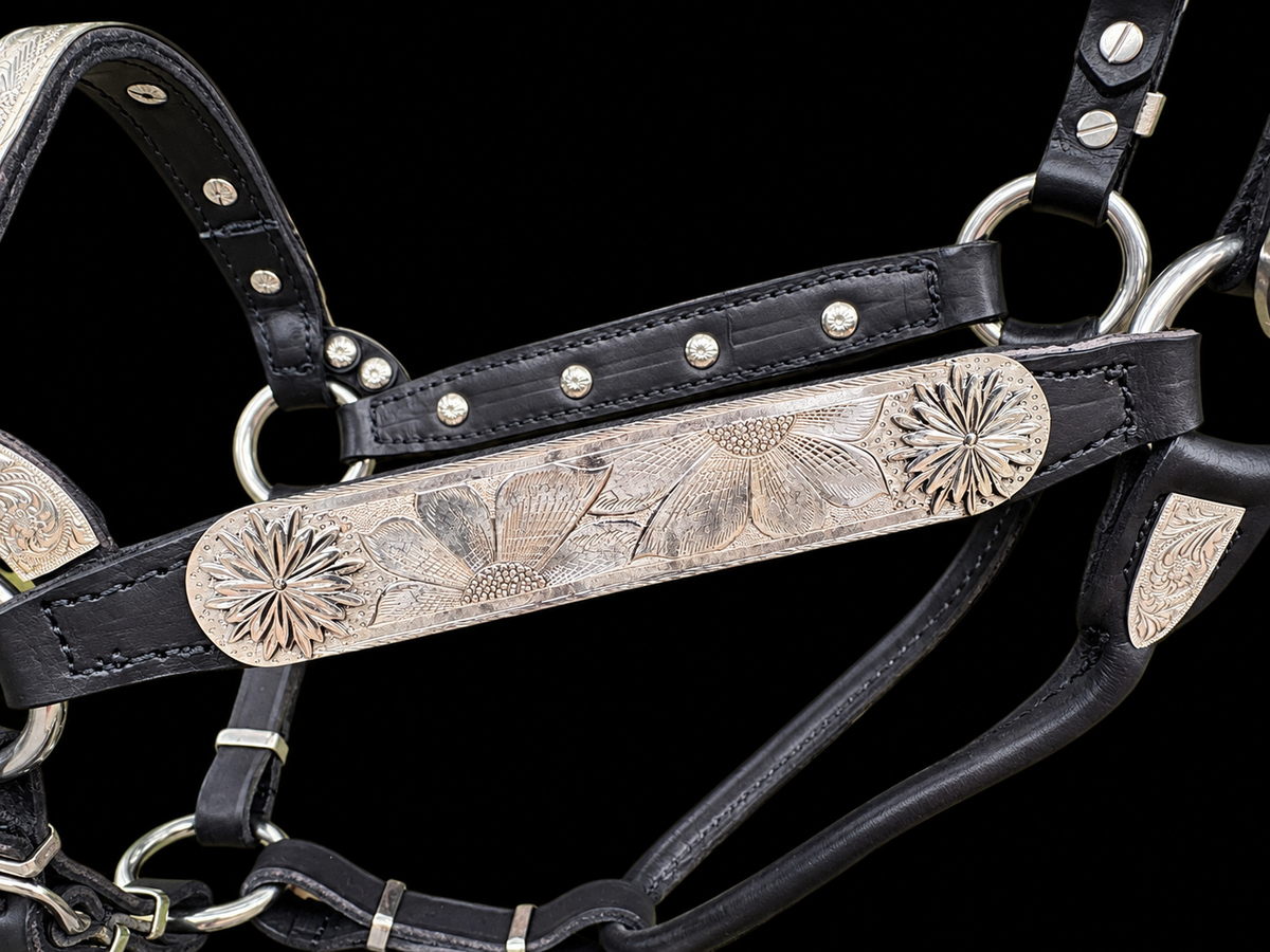 Fairytail Leather Co Sunflower Show Halter, Sterling Silver, Horse Size