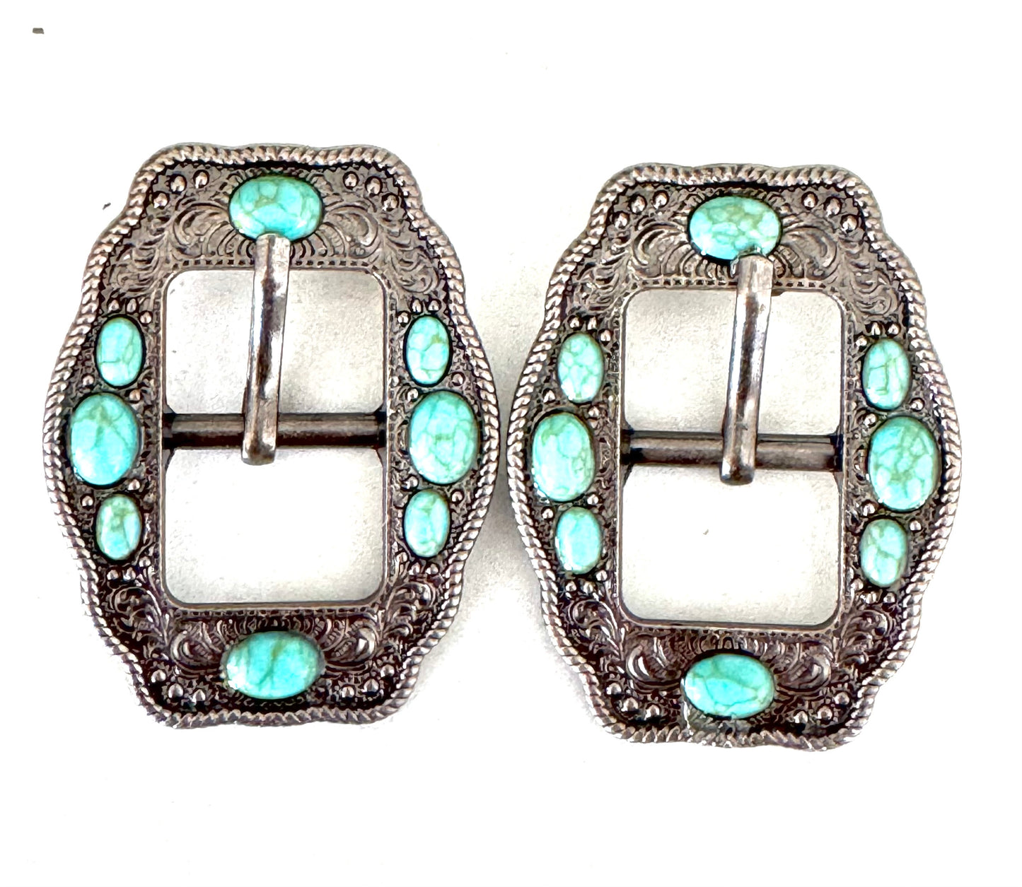 Antique Silver and Turquoise Buckles, 3/4"