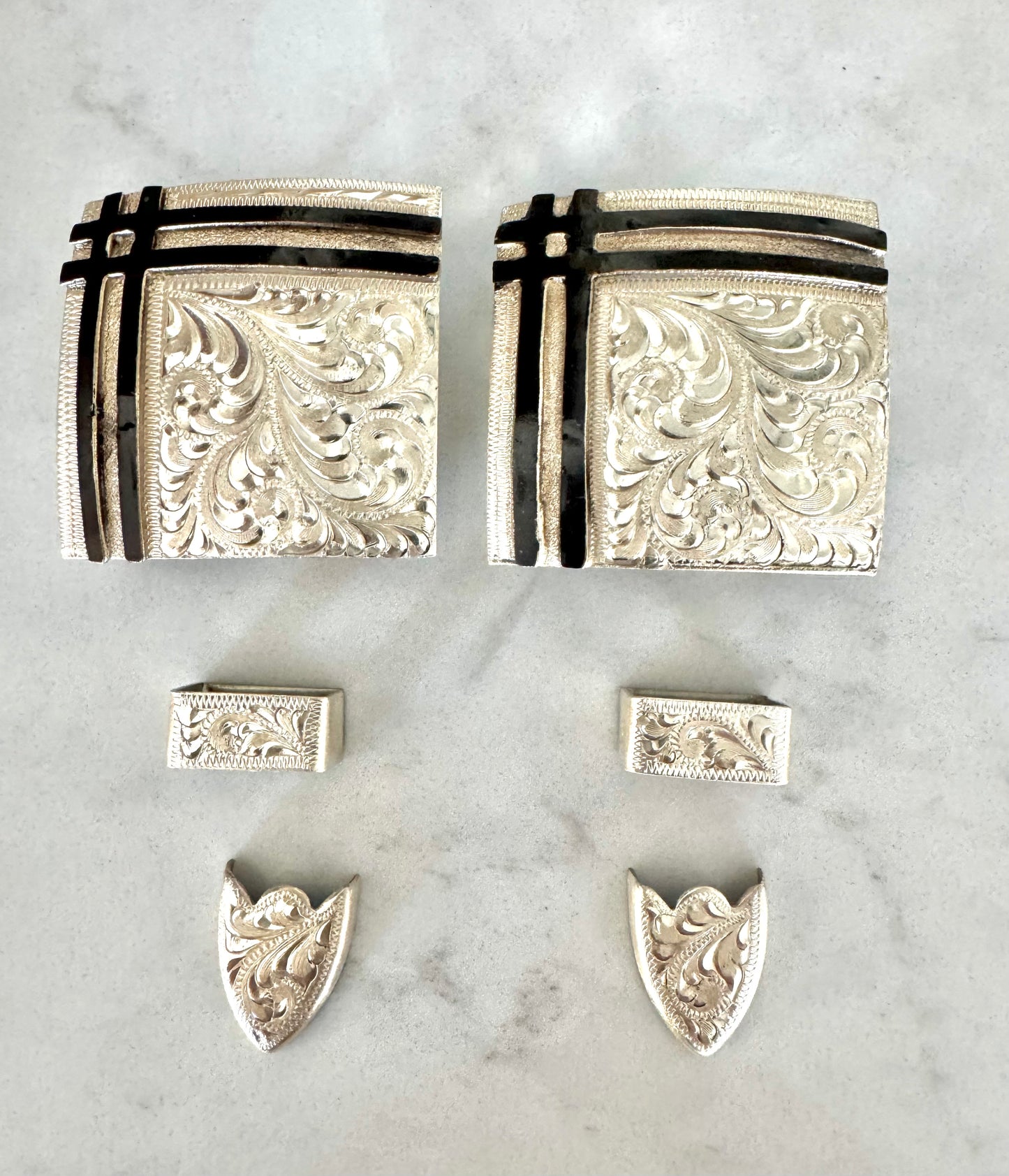 Silver Overlay and Black Buckles, 3/4”