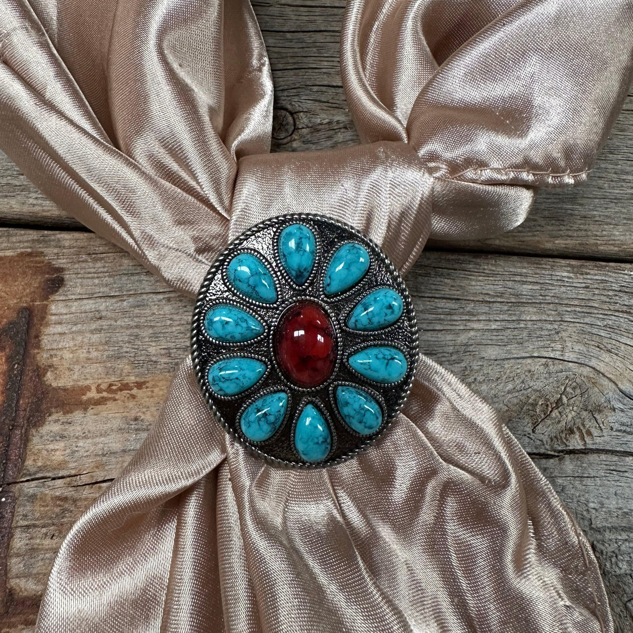 Antique Silver Garnet and Turquoise Wild Rag Slide