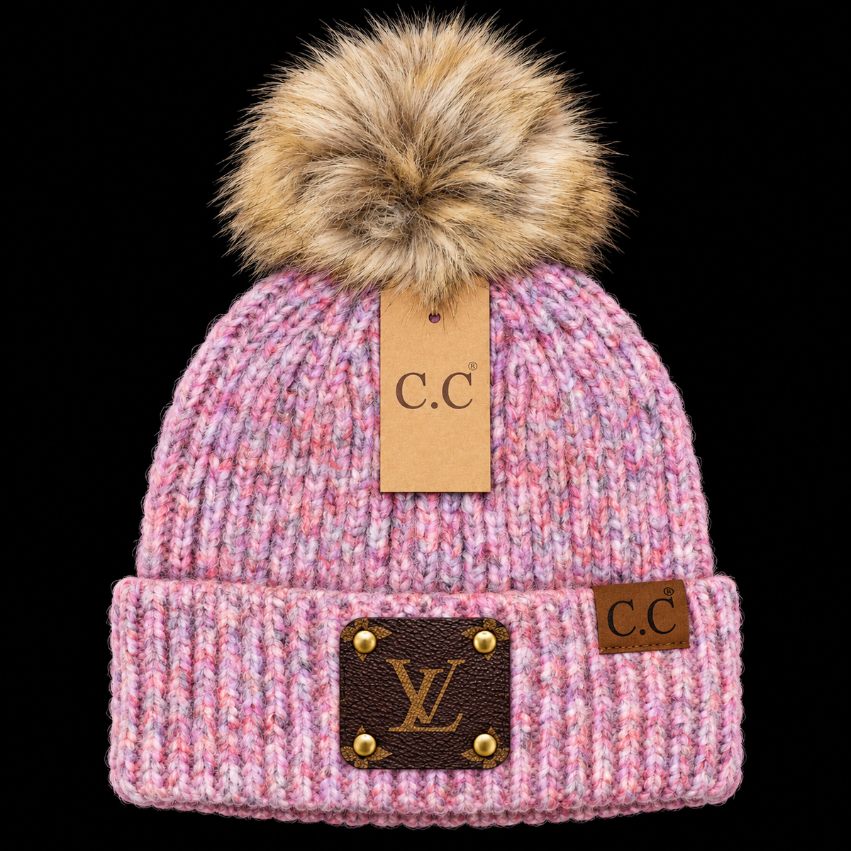 Upcycled LV C.C. "Pom Pom" Beanie
