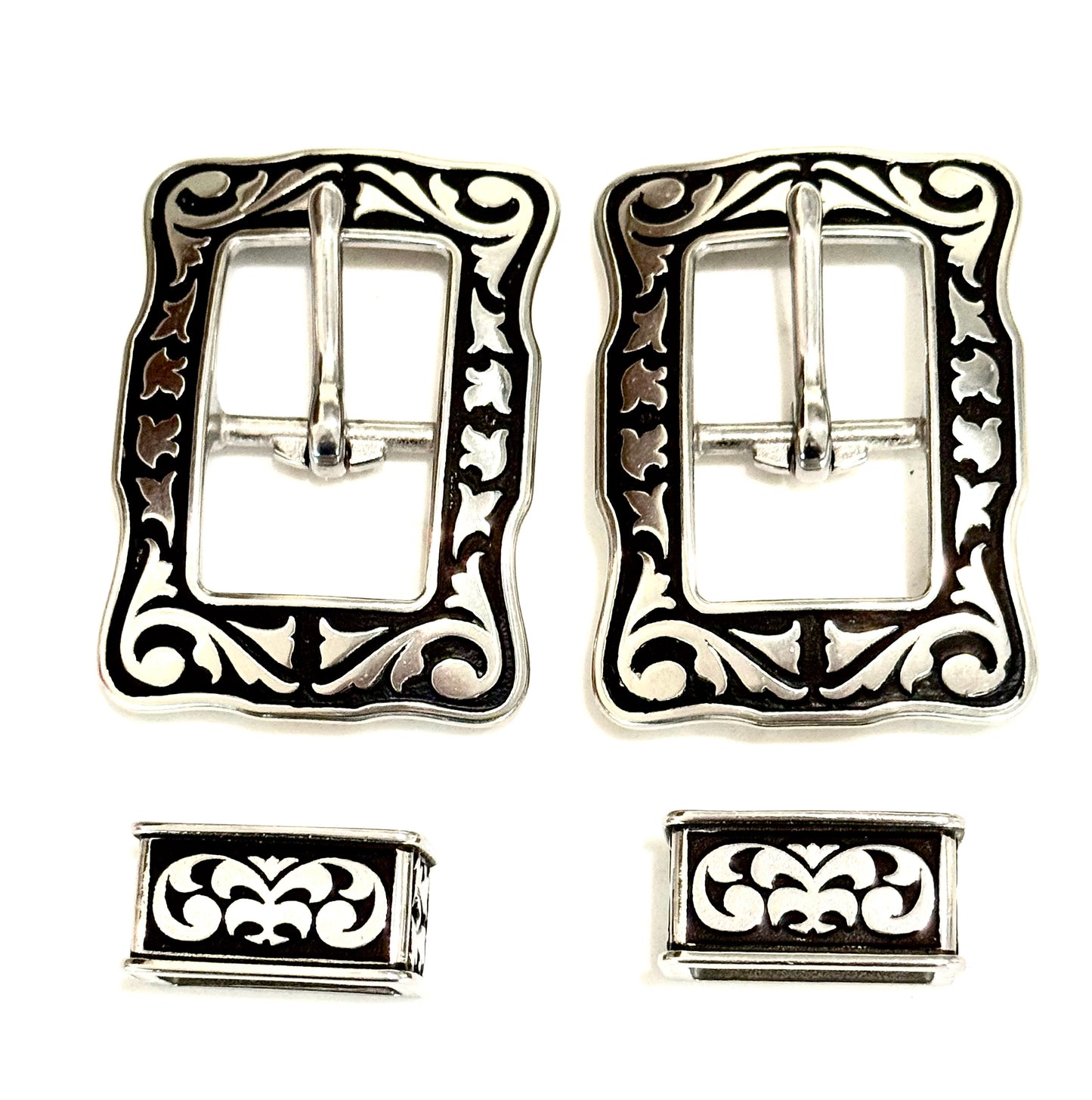 Stainless Steel Black Floral Scalloped Edge Buckles, 1”