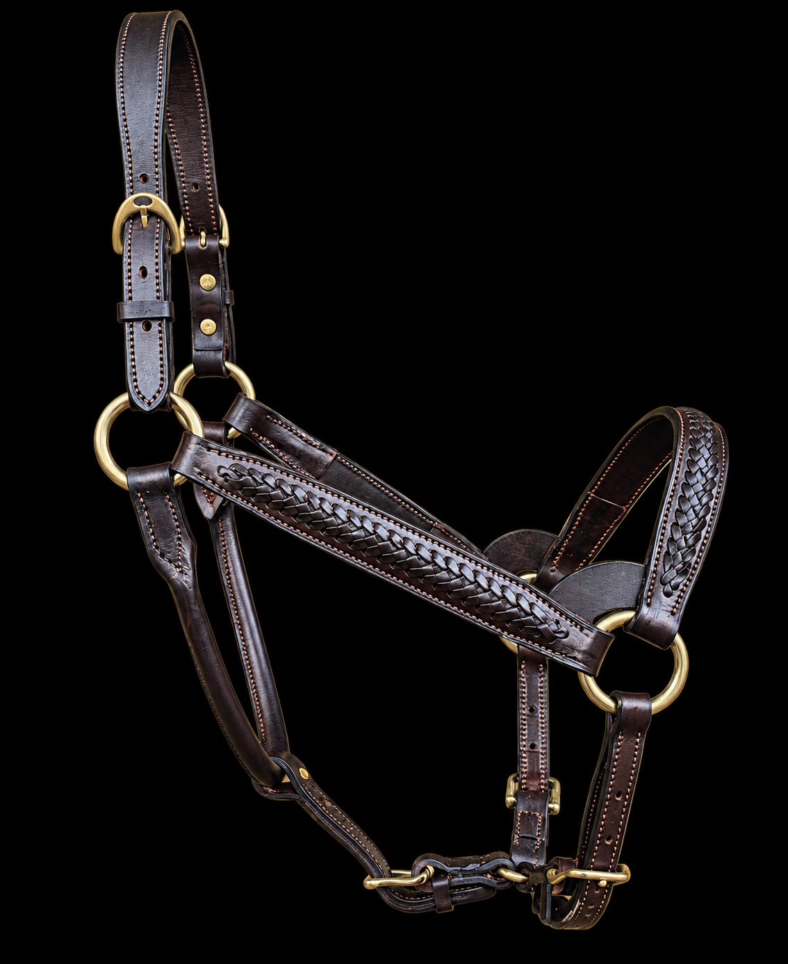 Braided Havana Horse Size English Show Halter (Brass)