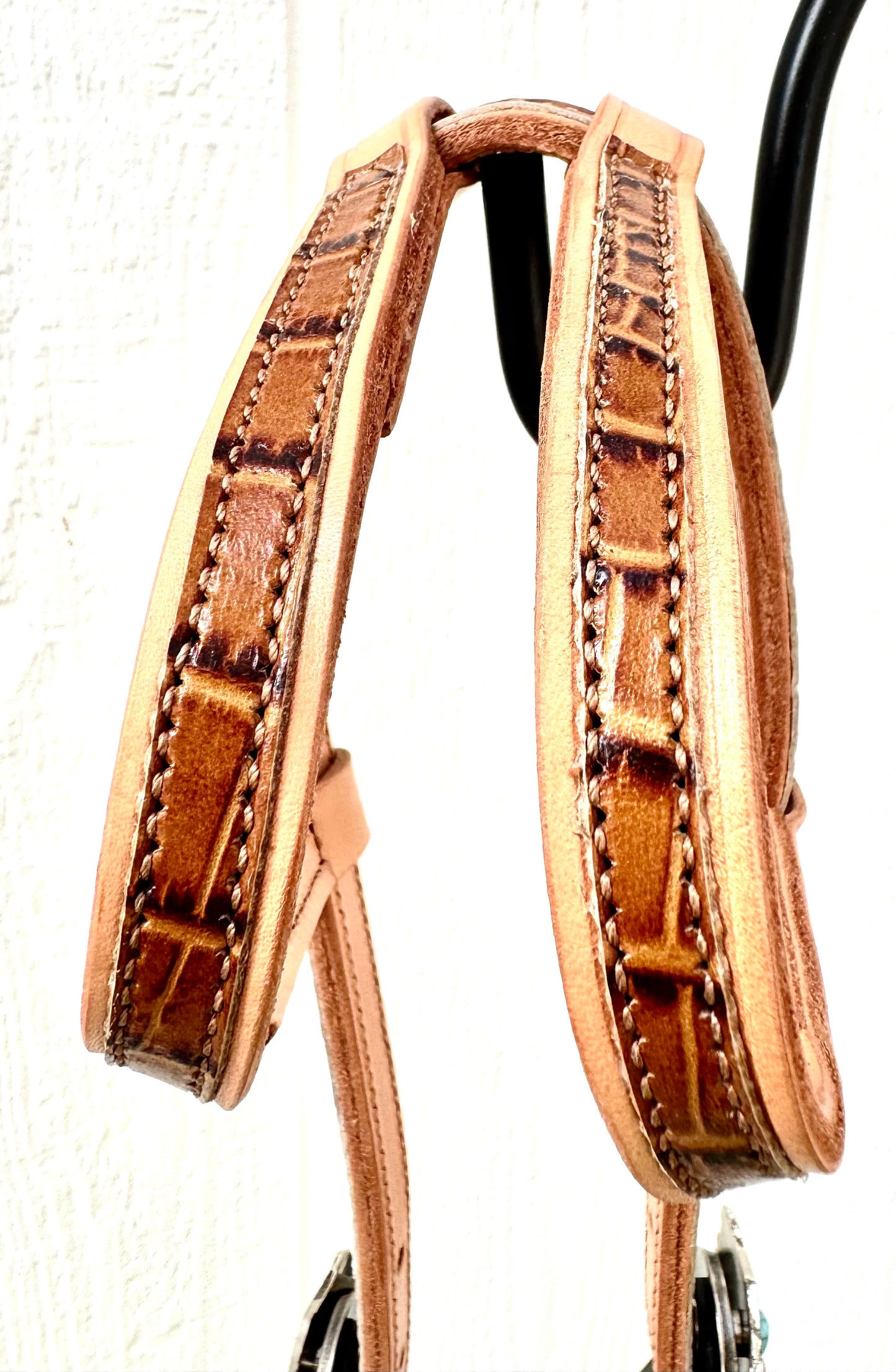 Fairytail Leather Co Whiskey Crocodile Embossed Headstall