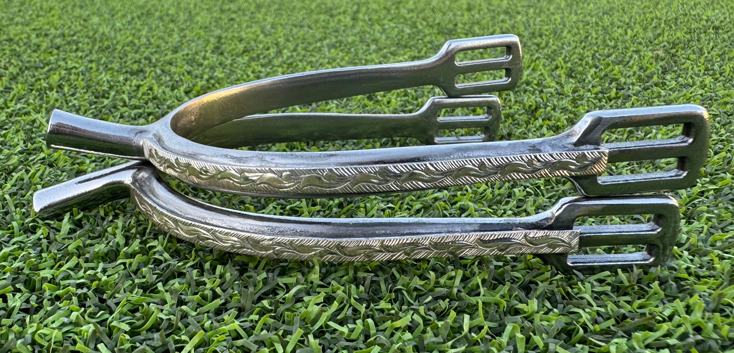 Ladies 1" Engraved Sterling Silver Prince of Wales English Spurs