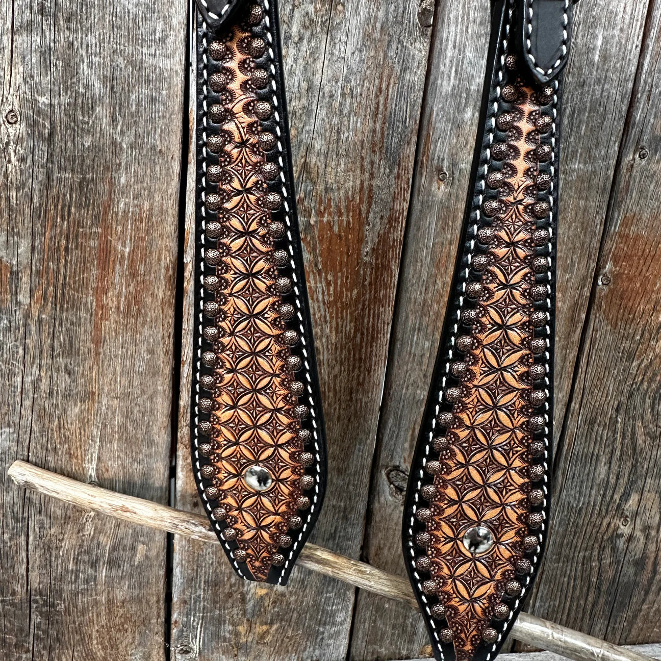 Two-Toned Honeycomb Tooled One Ear Headstall