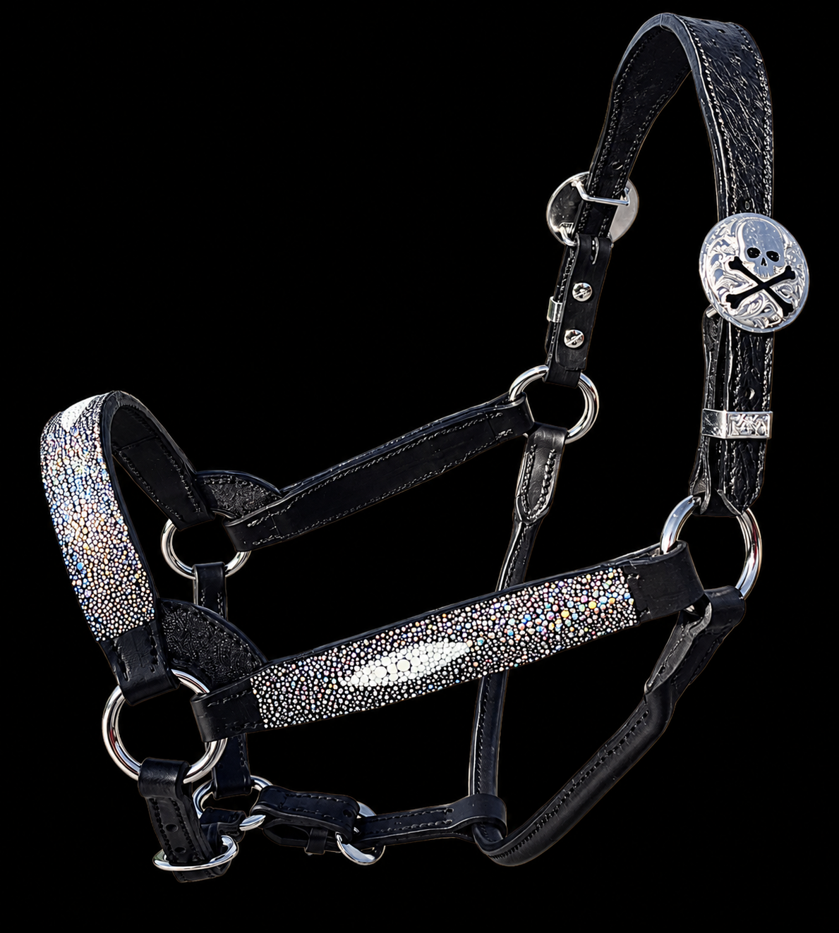 Fairytail Leather Black Metallic Stingray Halter, Yearling