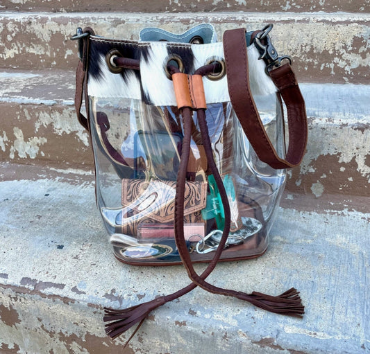 Leather Cowhide Stadium Bucket Bag