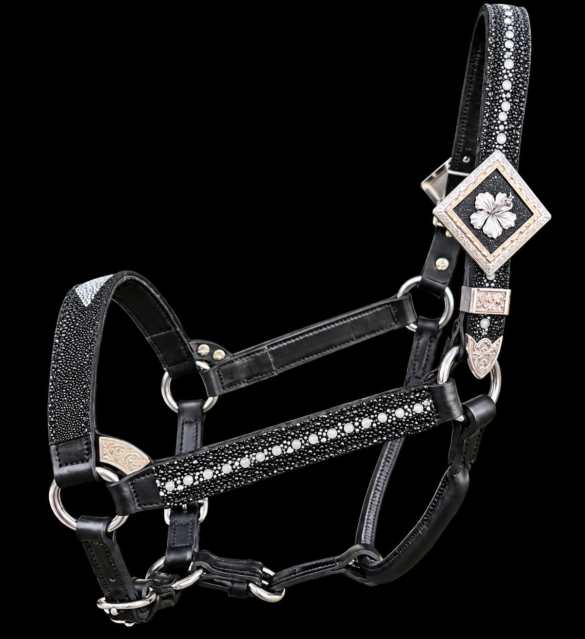 Fairytail Leather Black Stingray Halter, Horse Size
