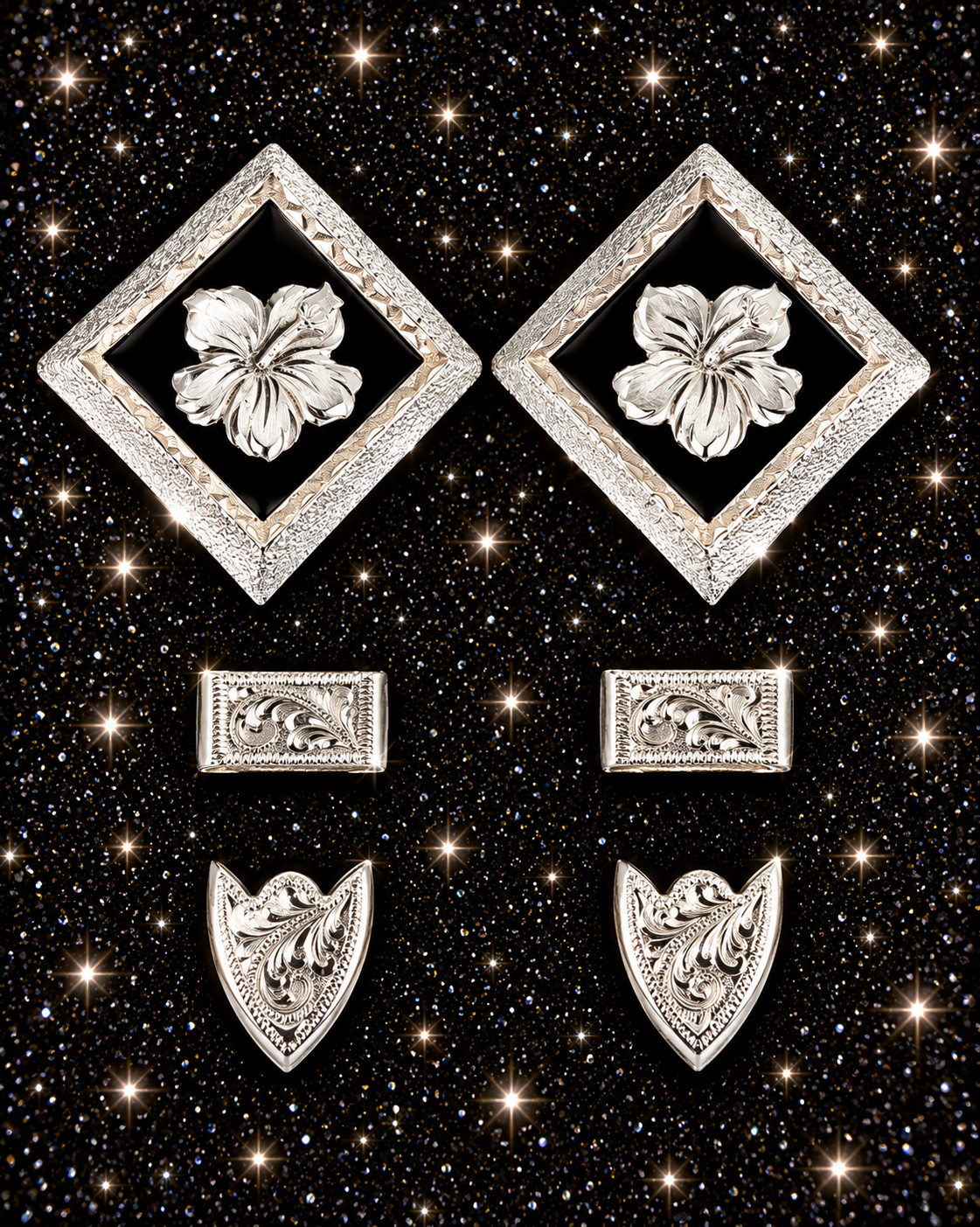 German Silver and Black Flower Buckles, 3/4”