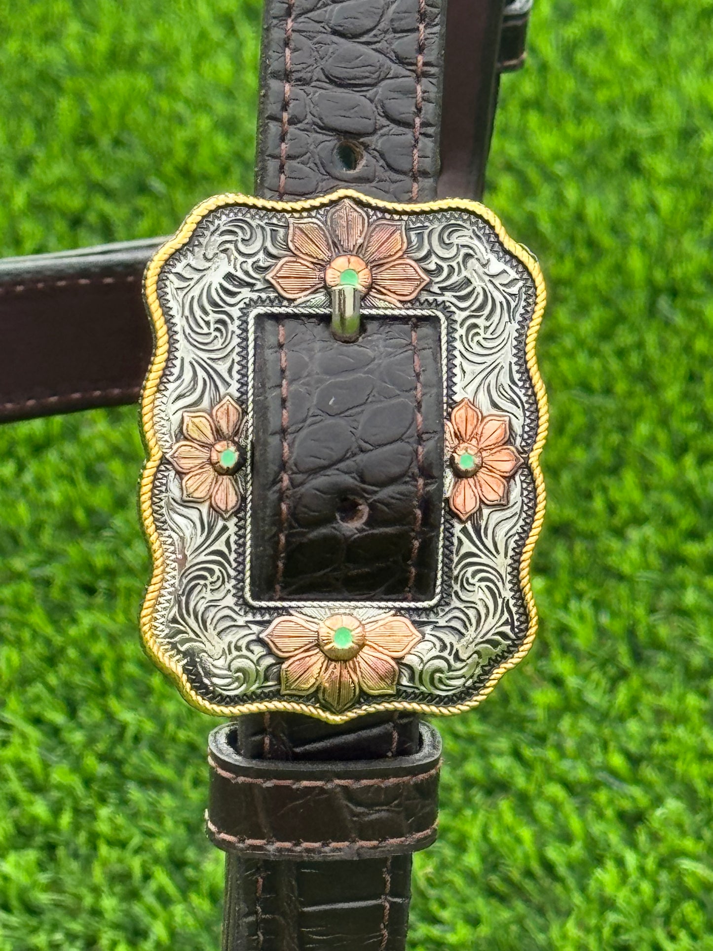 Brown Horse Size Crocodile Embossed Halter