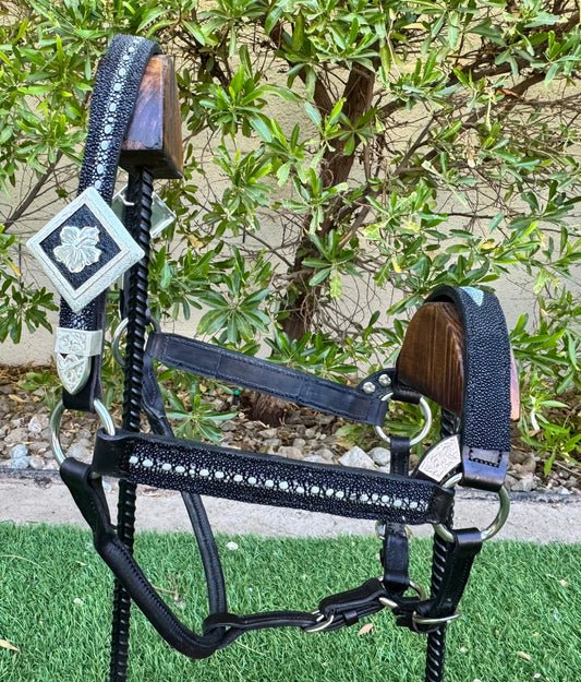 Fairytail Leather Black Stingray Halter, Horse