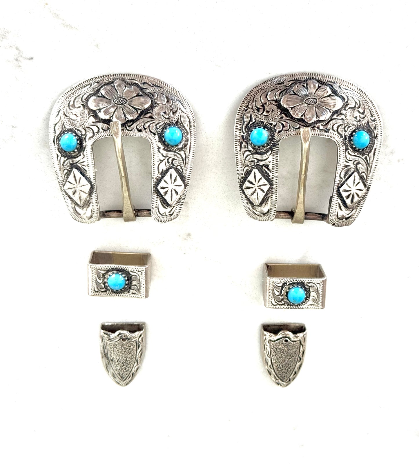 Antique Silver Overlay and Turquoise Buckles, 5/8”