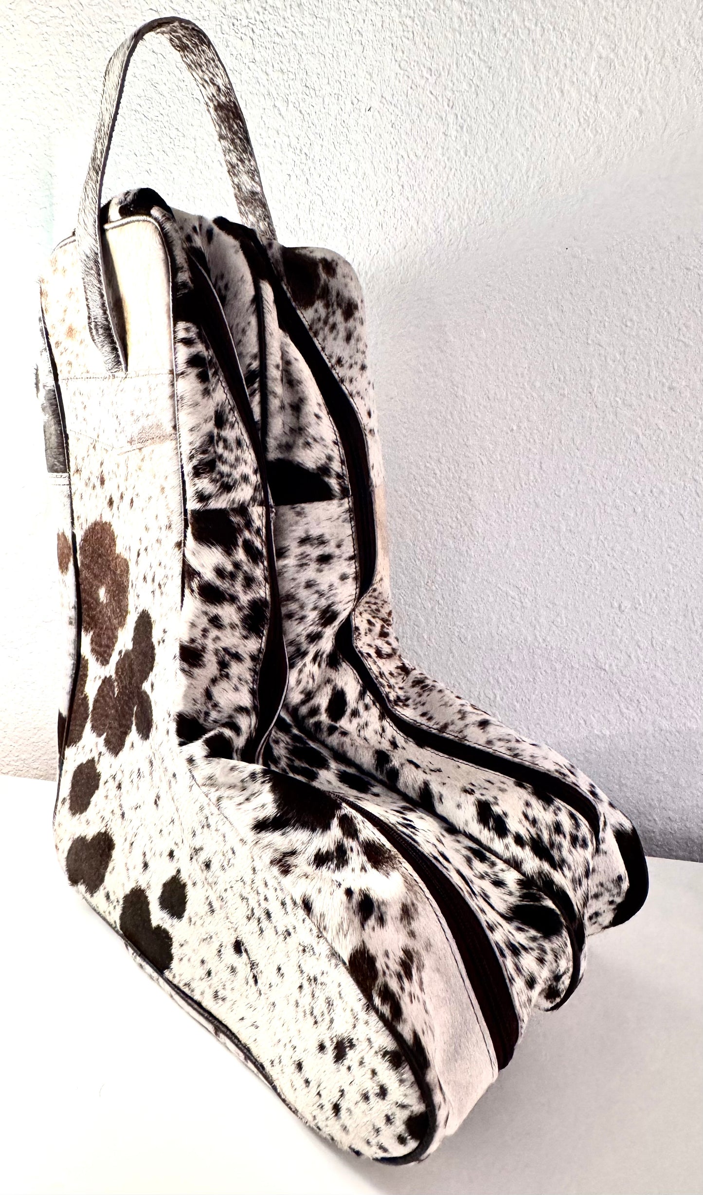 Chocolate and White Cowhide Boot Bag