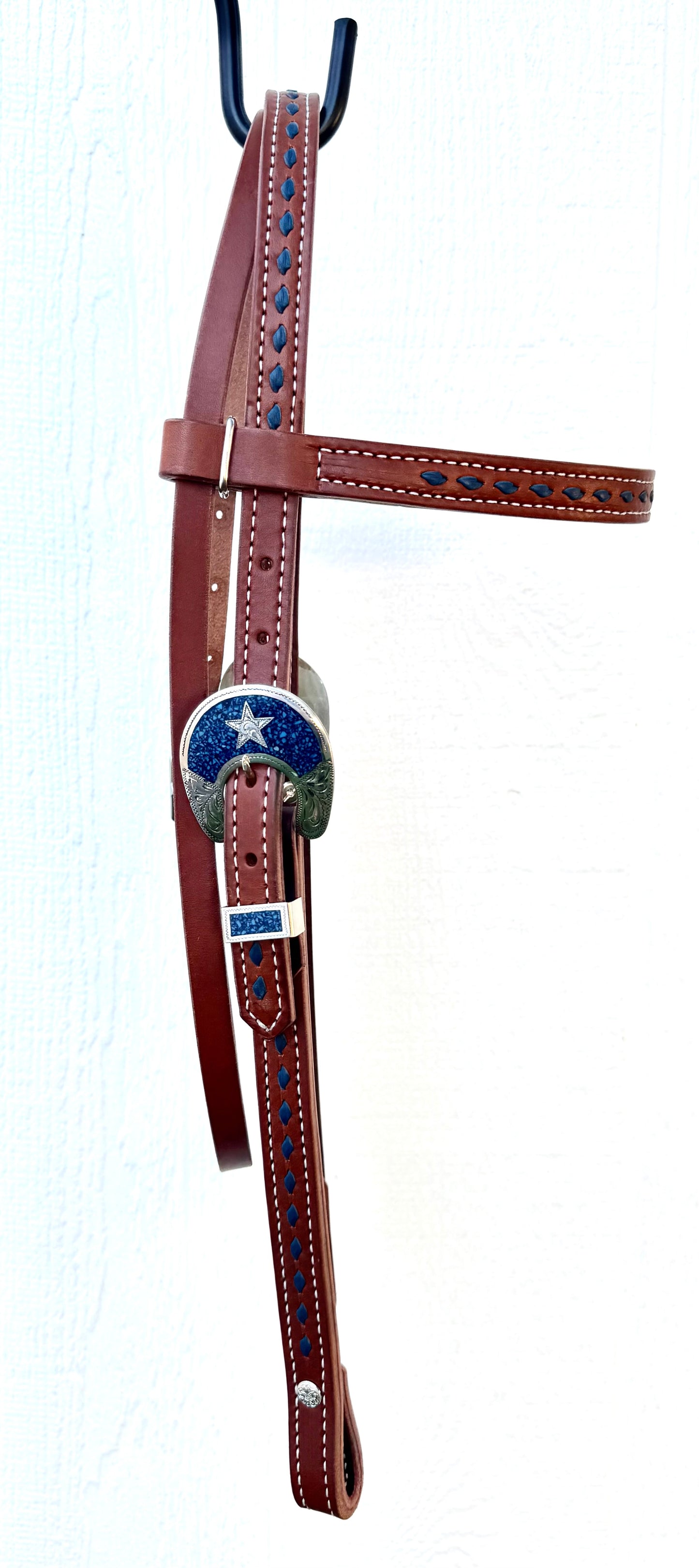 Blue Buckstitch Harness Leather Browband Headstall