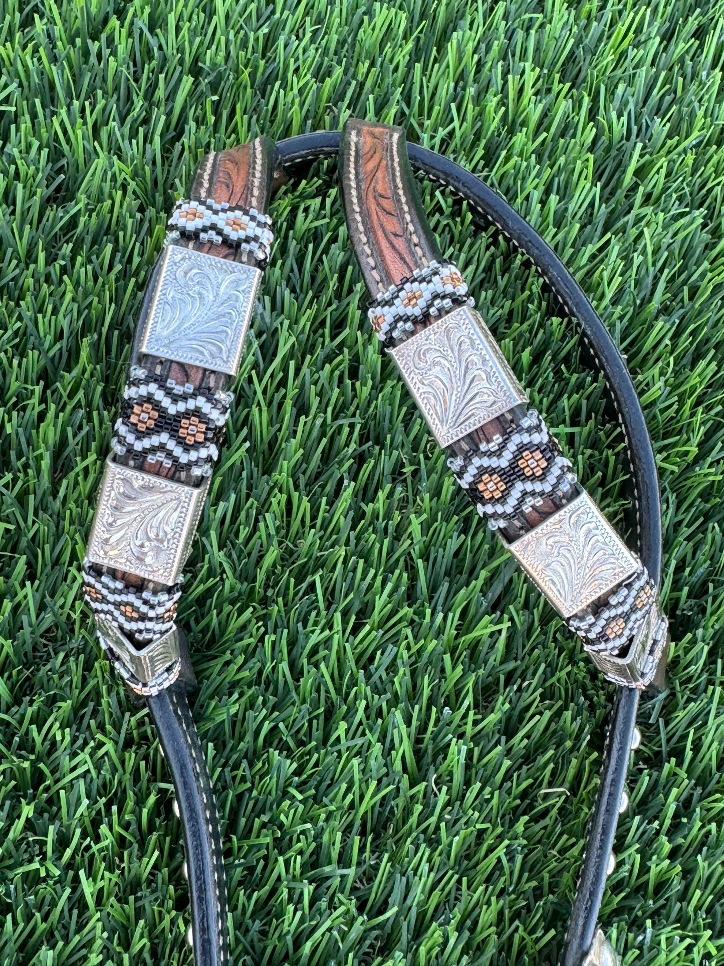 Chocolate and Black Beaded Headstall