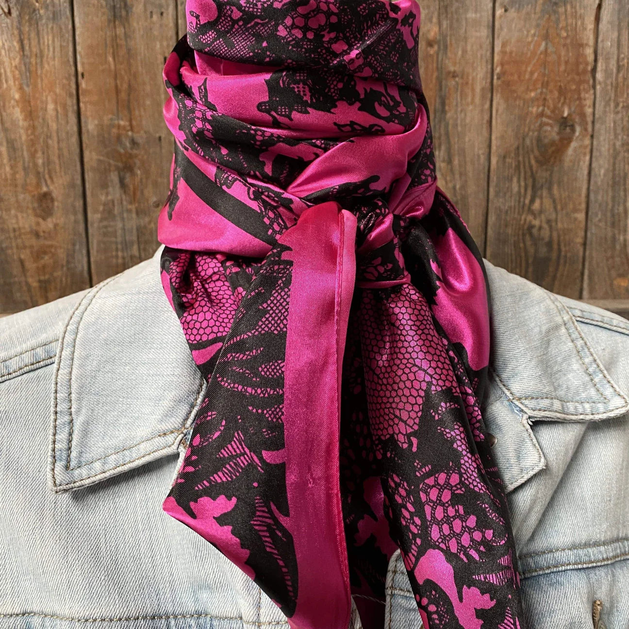 35X35" Hot Pink & Black Lace Wild Rag /Scarf