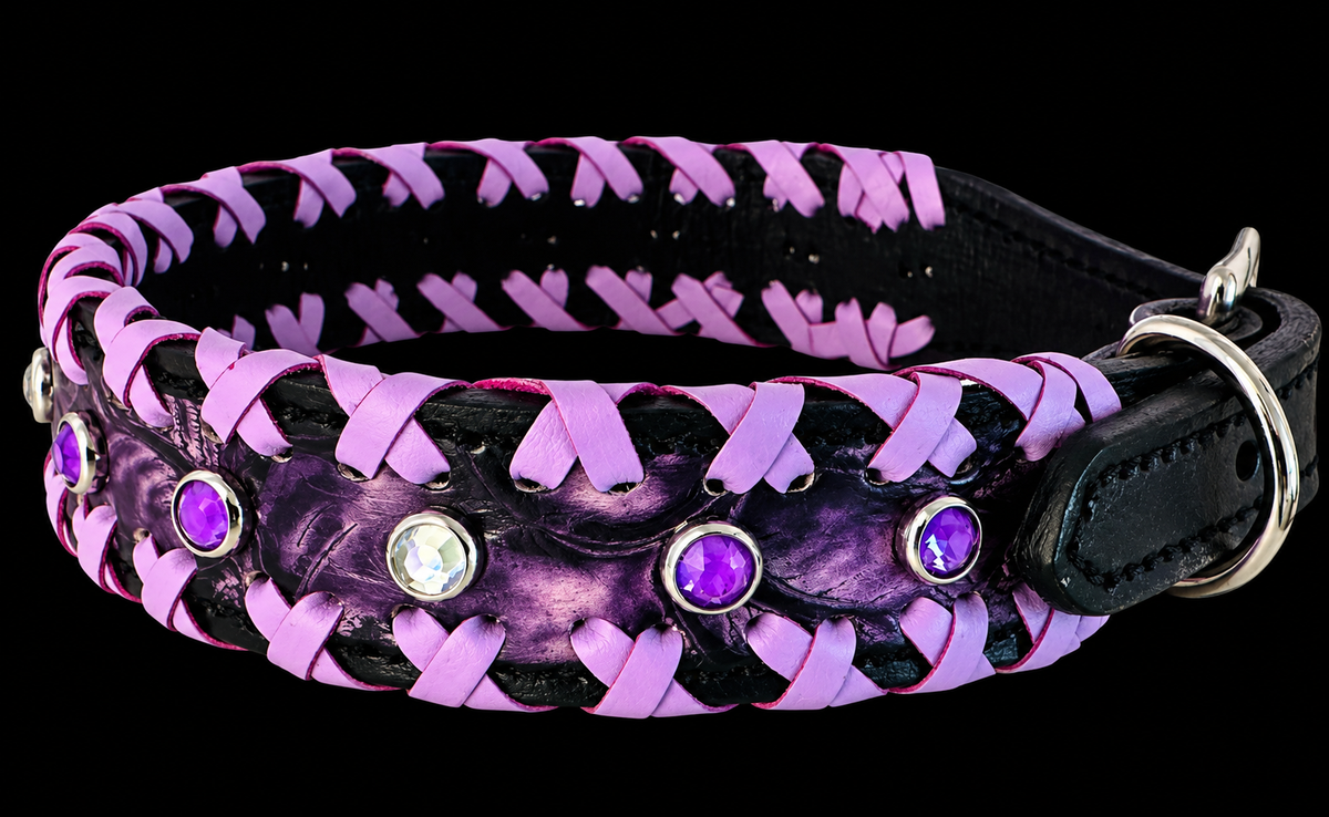 Fairytail Leather Co Purple Dog Collar, 16-18”