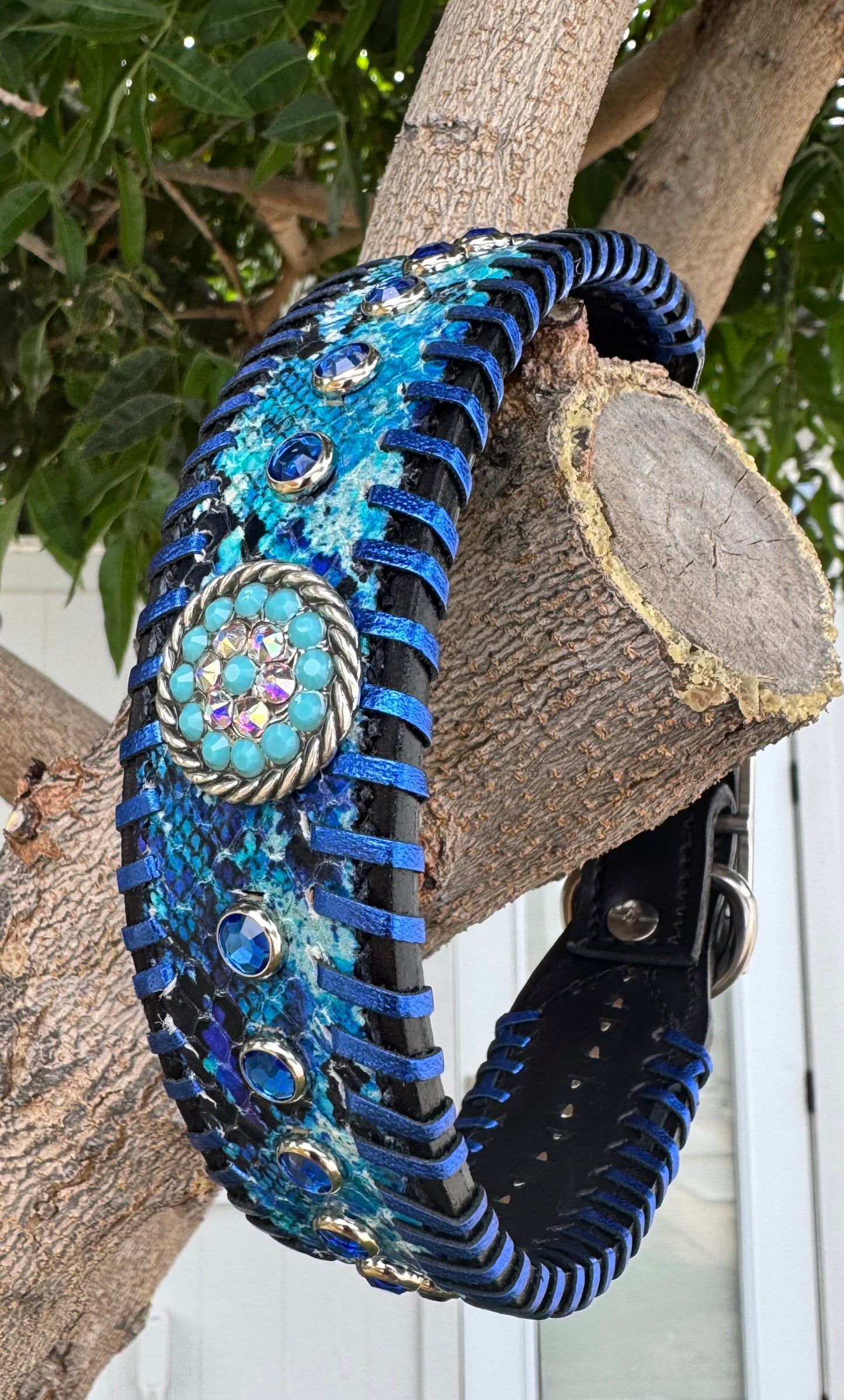 Fairytail Leather Blue Dog Collar, 16”-19”