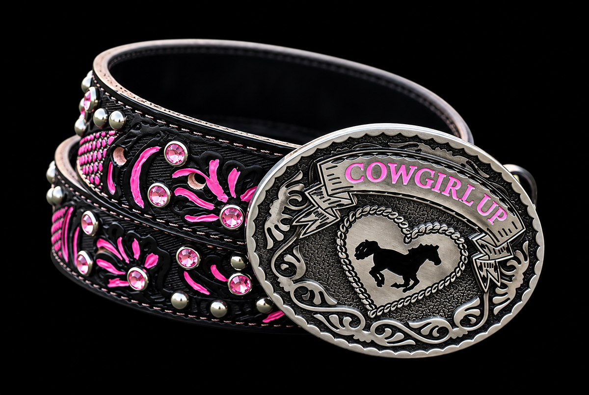 Fairytail Leather Pink and Black Embellished Belt
