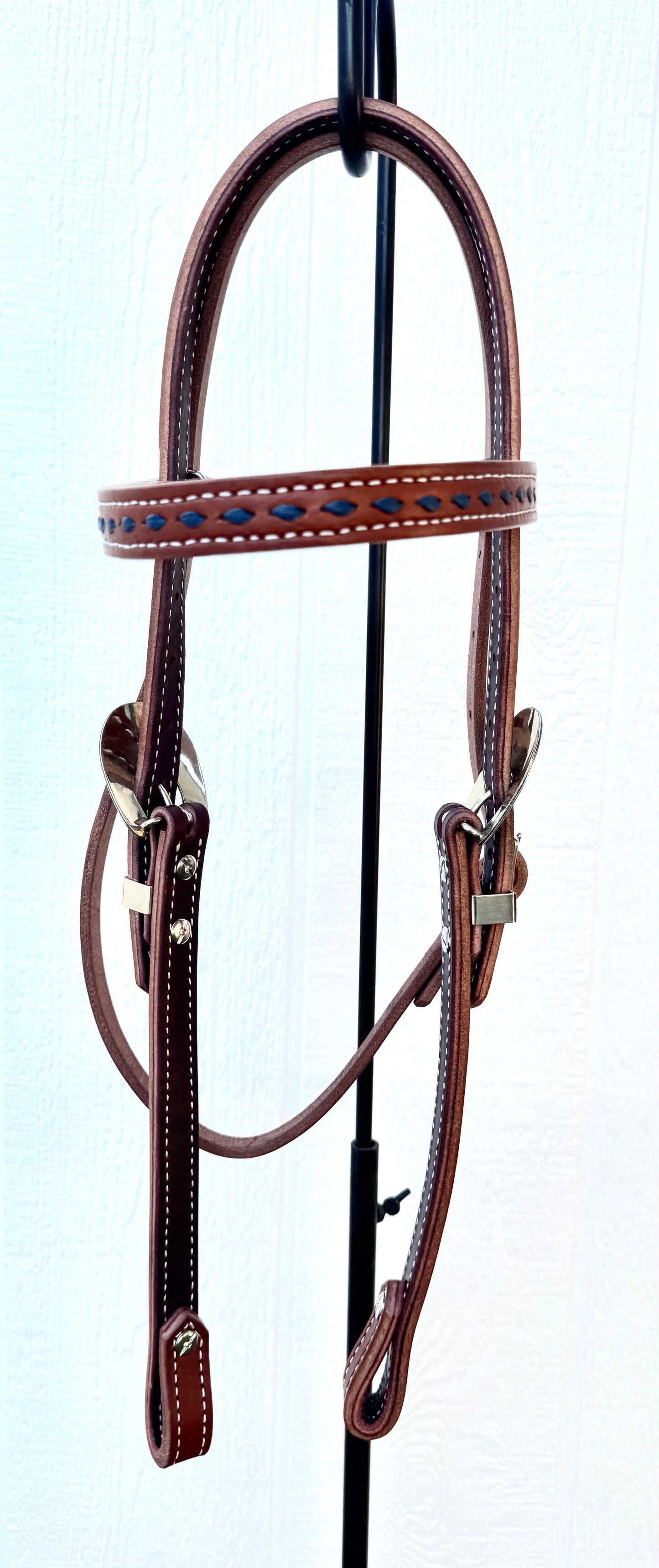 Blue Buckstitch Harness Leather Browband Headstall