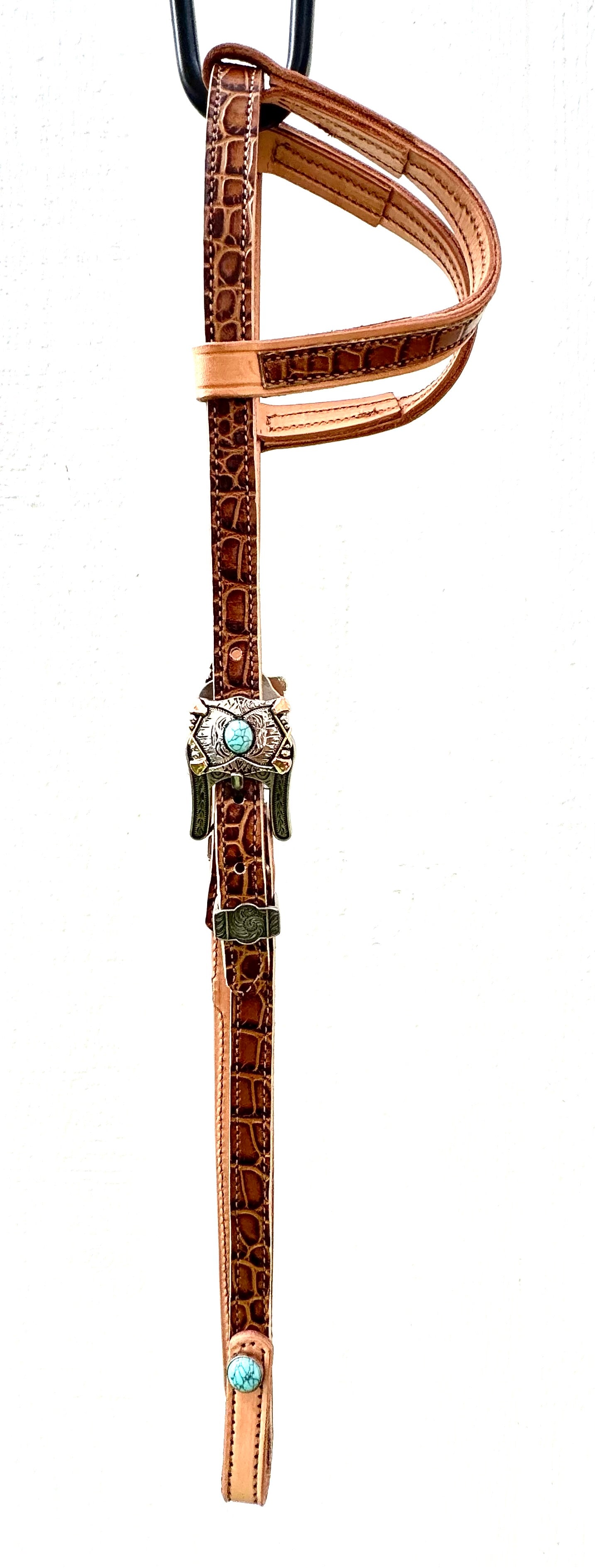 Fairytail Leather Co Whiskey Crocodile Embossed Headstall