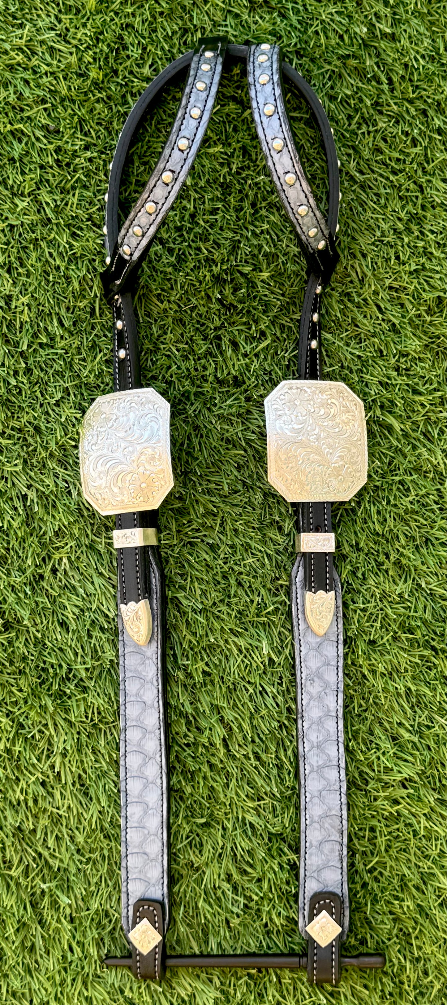 Fairytail Leather Co Black & Grey Python Headstall