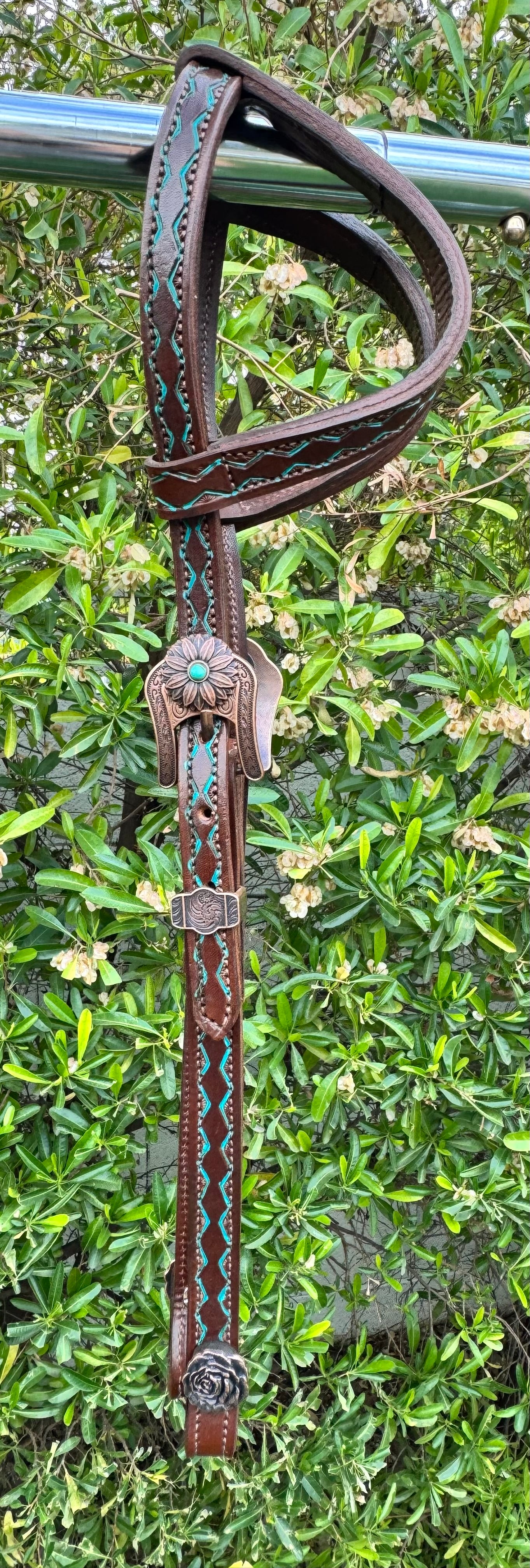 Fairytail Leather Co Brown & Turquoise Headstall