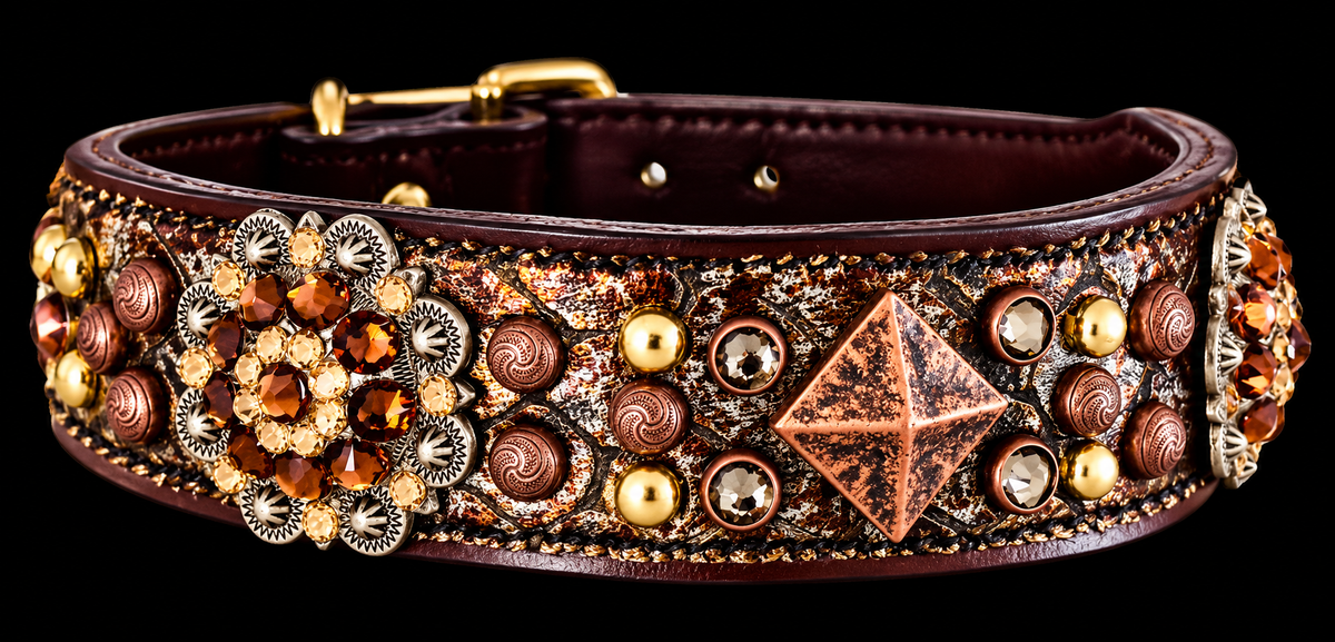 Fairytail Leather Brown Metallic Dog Collar, 15-17”