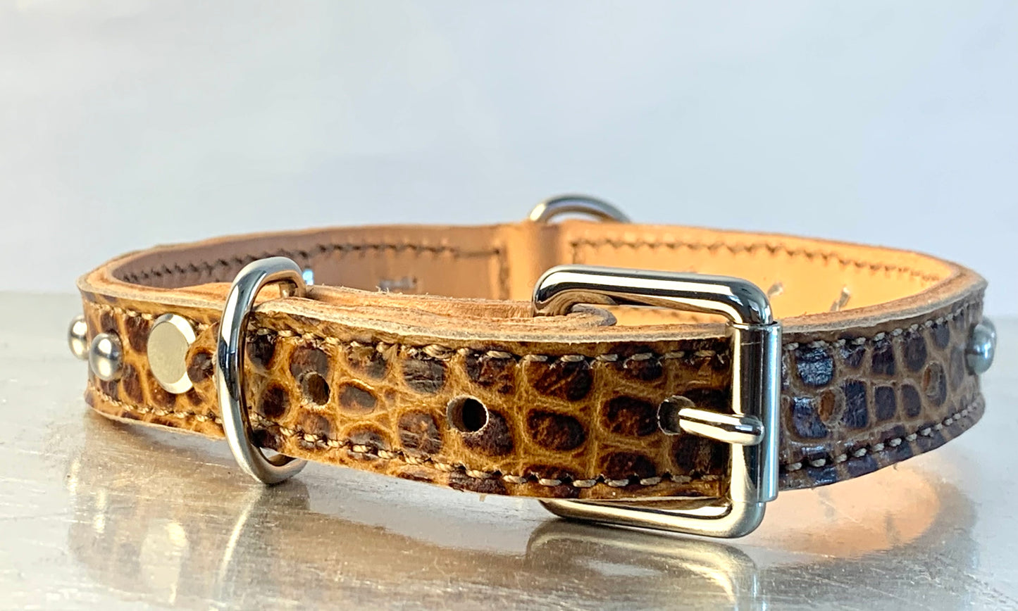 Fairytail Leather Co Whiskey Croc Designer Dog Collar