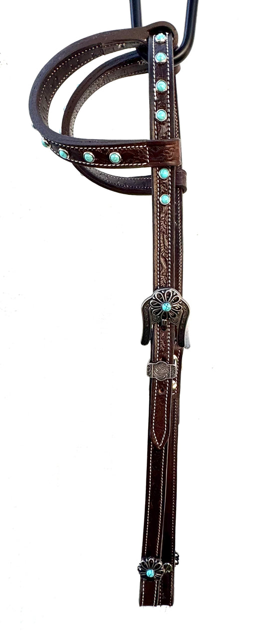 Fairytail Leather Co Chocolate & Turquoise Headstall