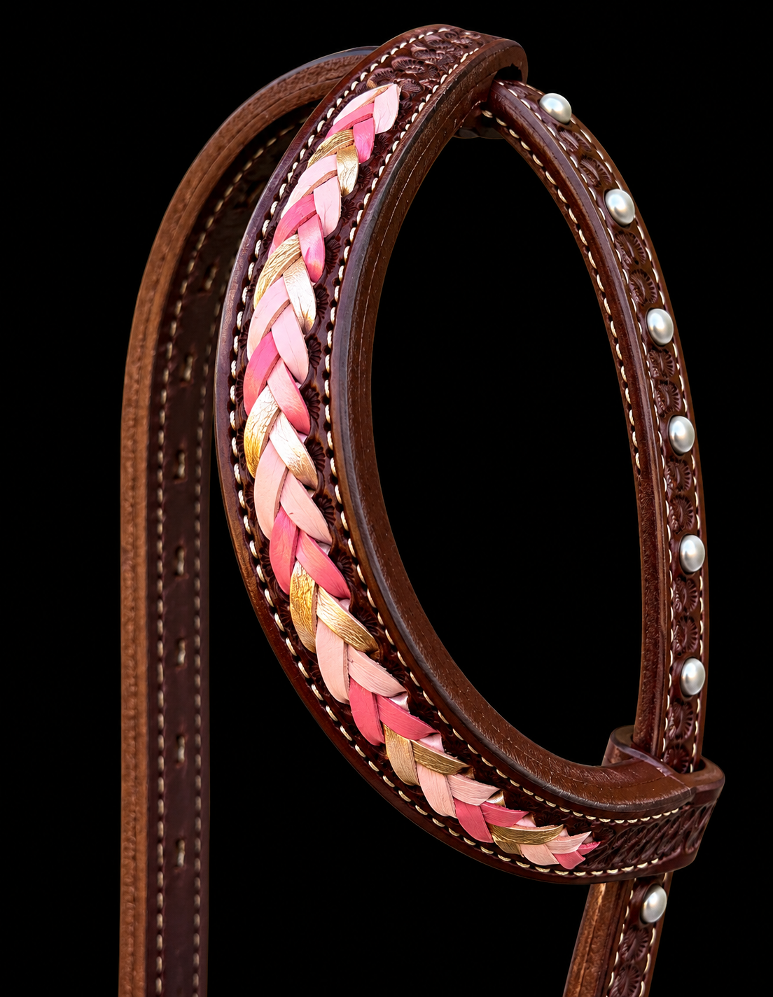 Fairytail Leather Co Pink Kangaroo Lace Headstall