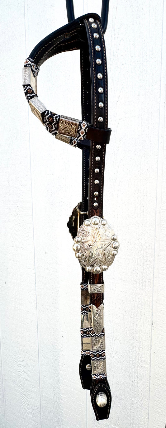 Chocolate and Black Beaded Headstall