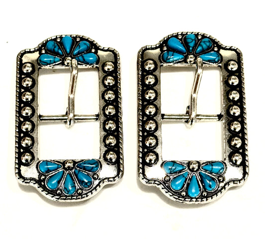 Antique Silver/Turquoise Buckles, 1”