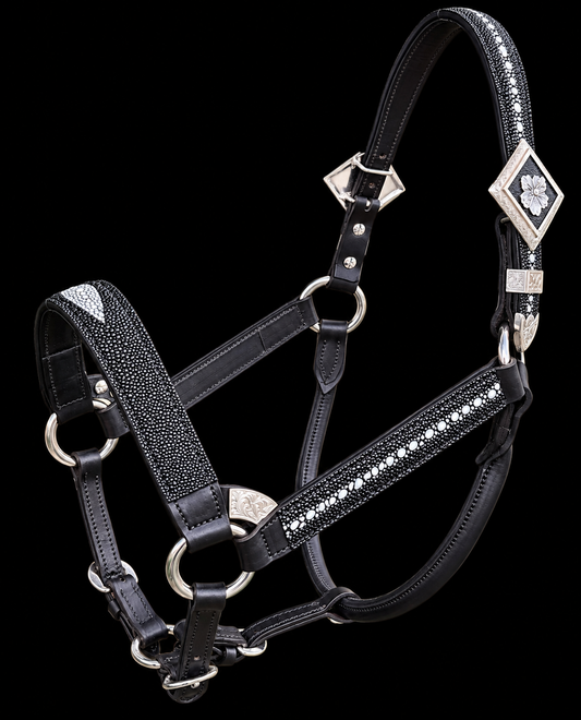 Fairytail Leather Black Stingray Halter, Horse Size