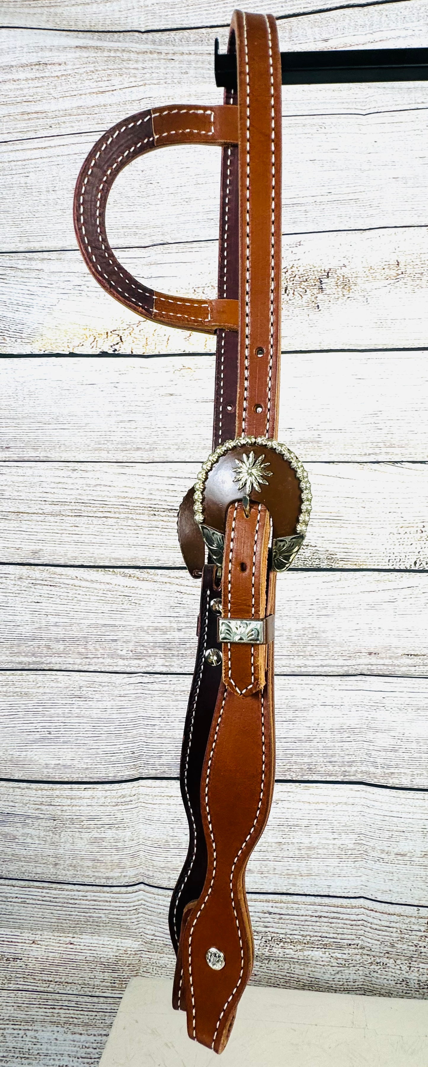 Russet Harness Leather Headstall with Brown and Silver Buckles