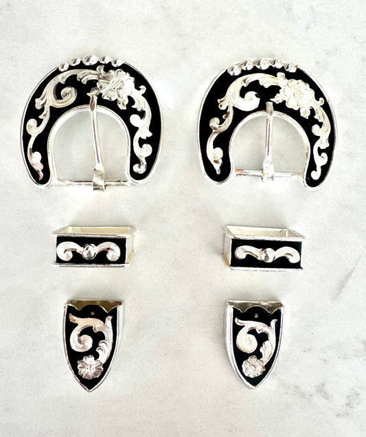 German Silver and Black Buckles, 1”