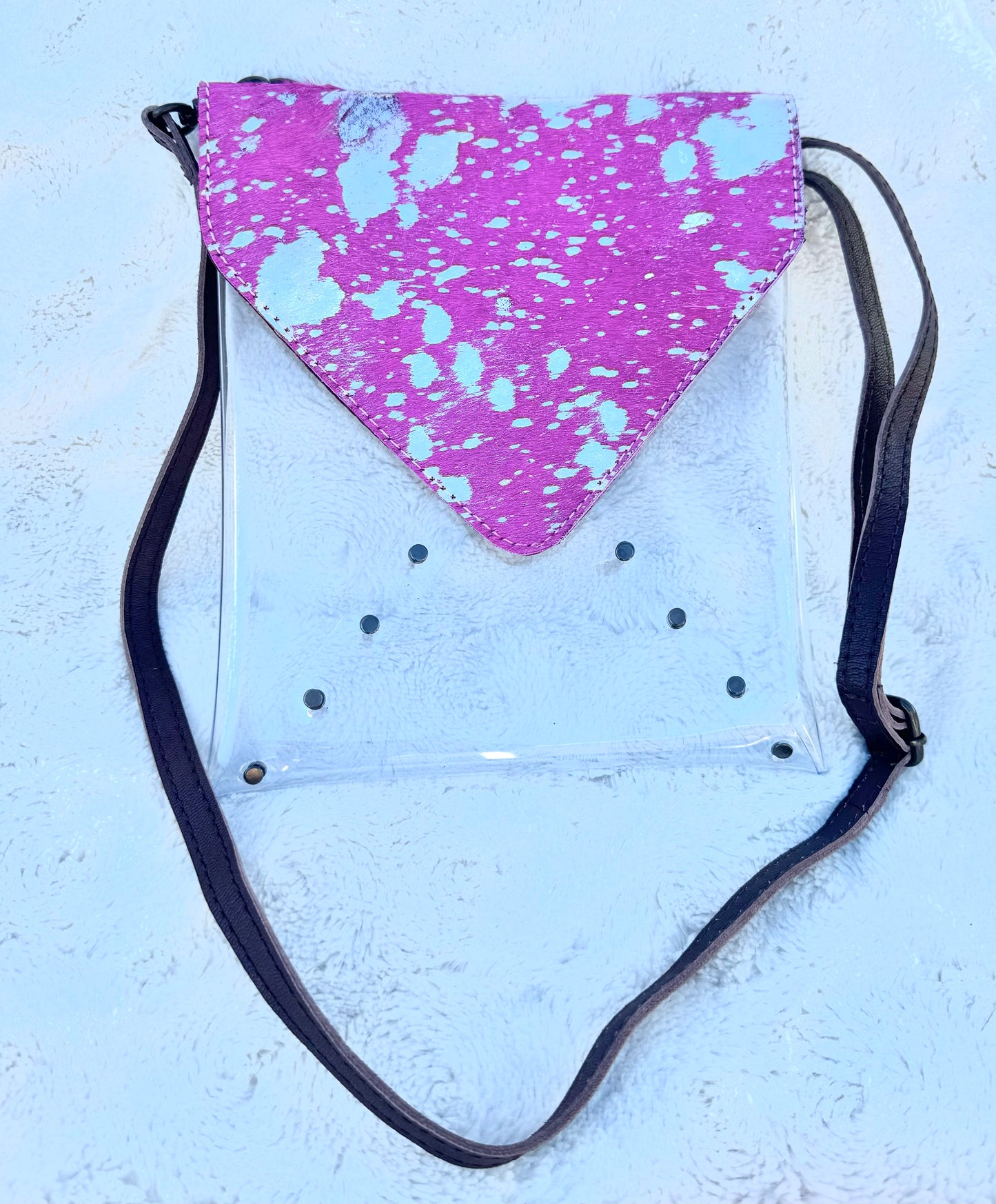 Clear Stadium Bag with Pink Cowhide