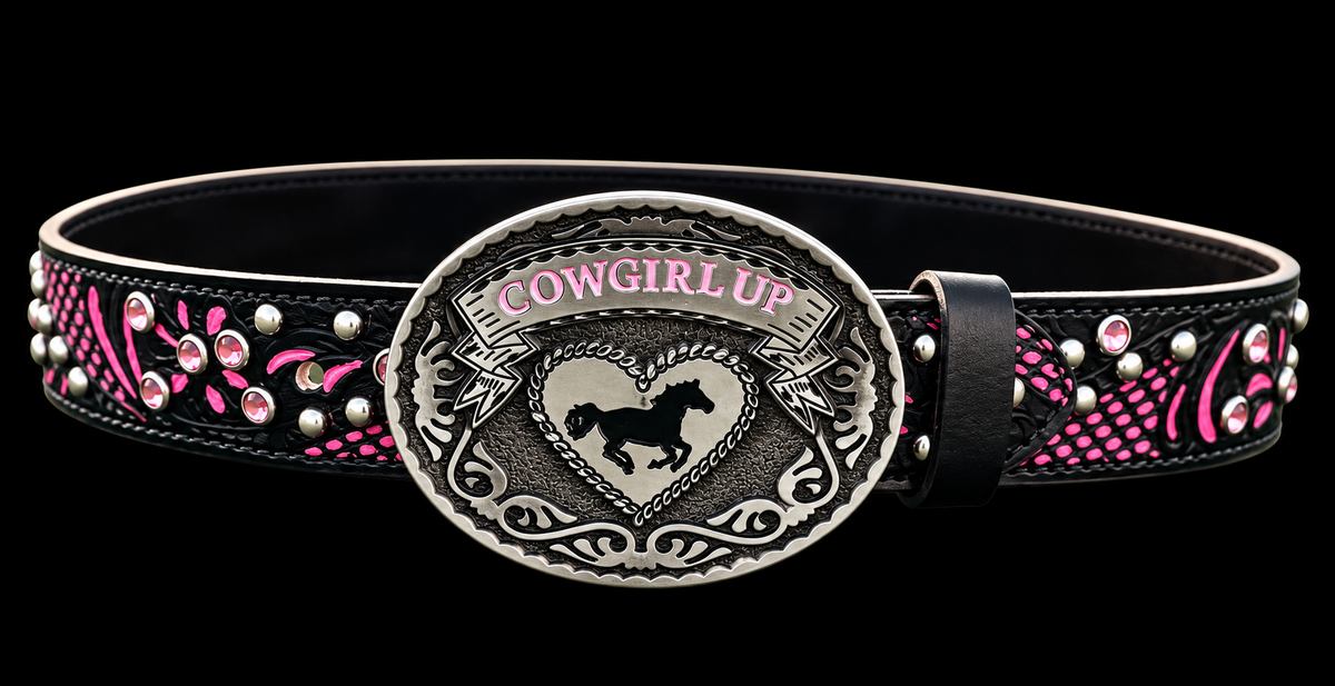 Fairytail Leather Pink and Black Embellished Belt