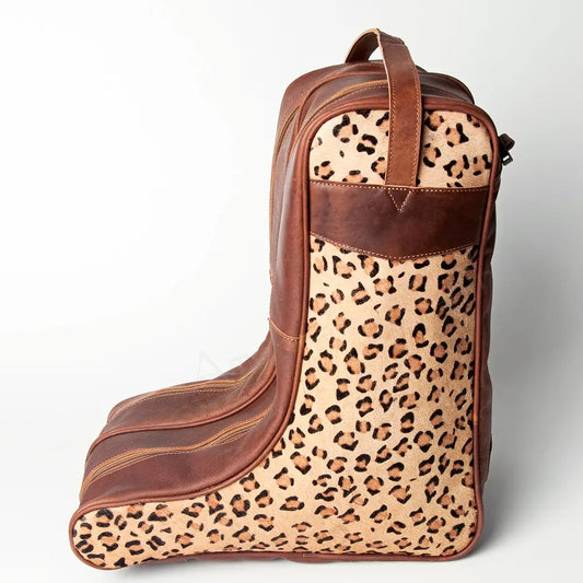 Leopard Print Leather Boot Bag